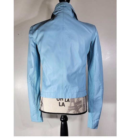 VEDA Asymmetrical Zip Leather Moto Jacket, Sky Blue, Women’s Size Medium - Picture 5 of 13